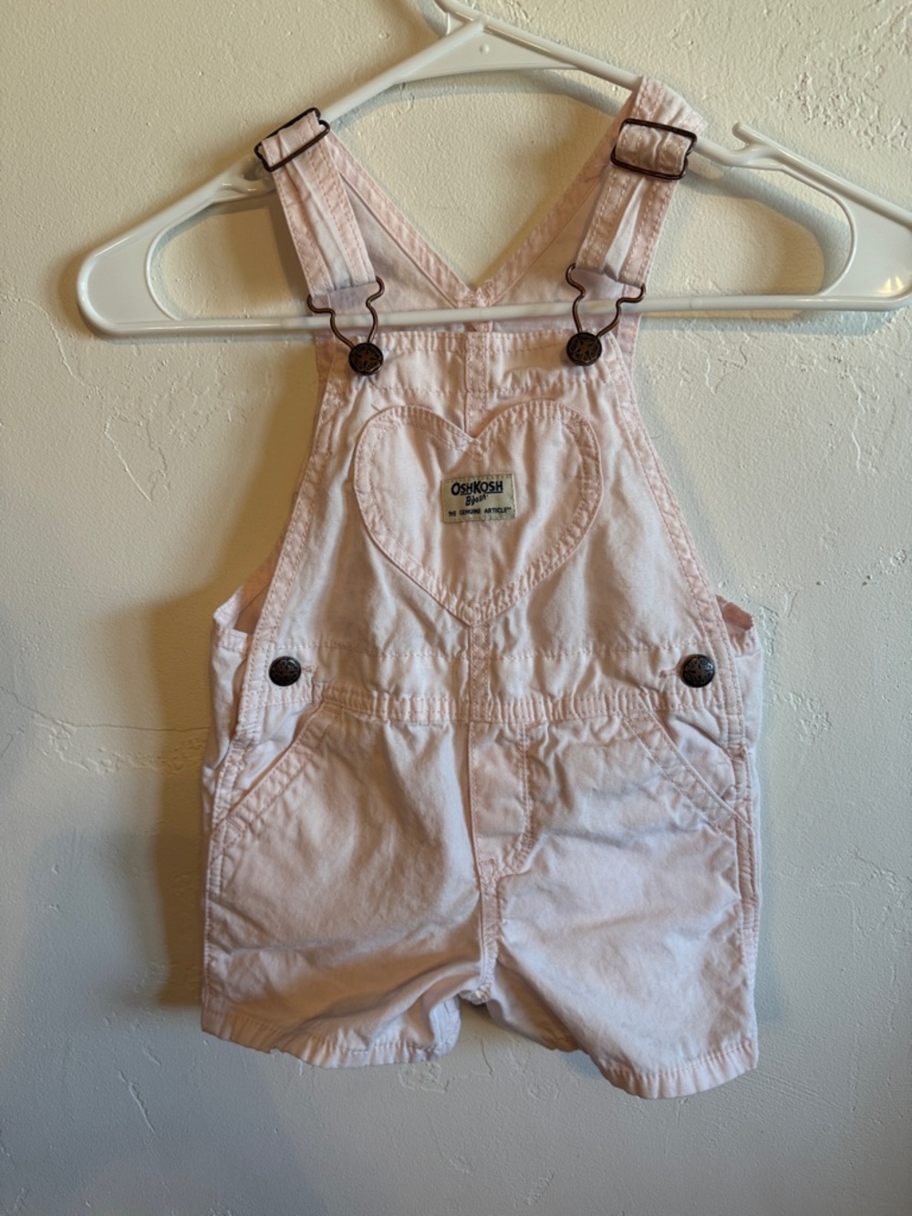 OshKosh B'gosh Pale Pink Heart-Pocket Short Overalls